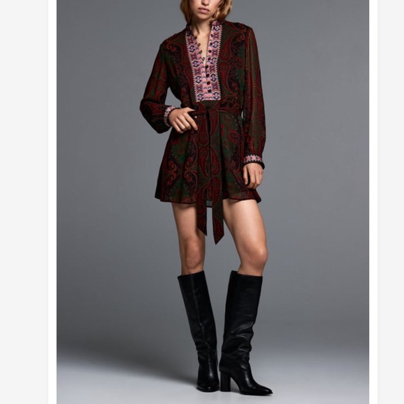 NWT ZARA JACQUARD RIBBON DRESS - Picture 2 of 15